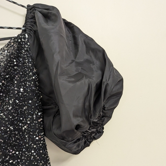 Revolve Tularosa Allison Silver Beaded Sequin Dress with Puff Sleeves Party - Picture 5 of 14